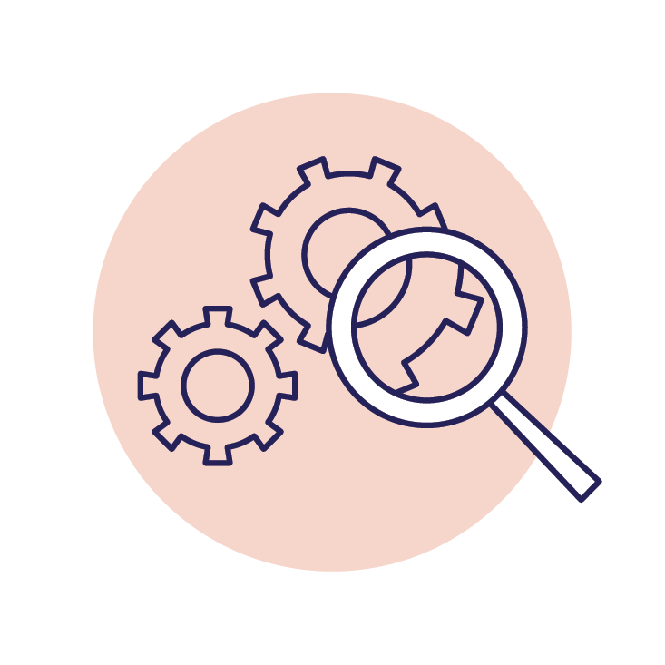 Cogs under a magnifying glass